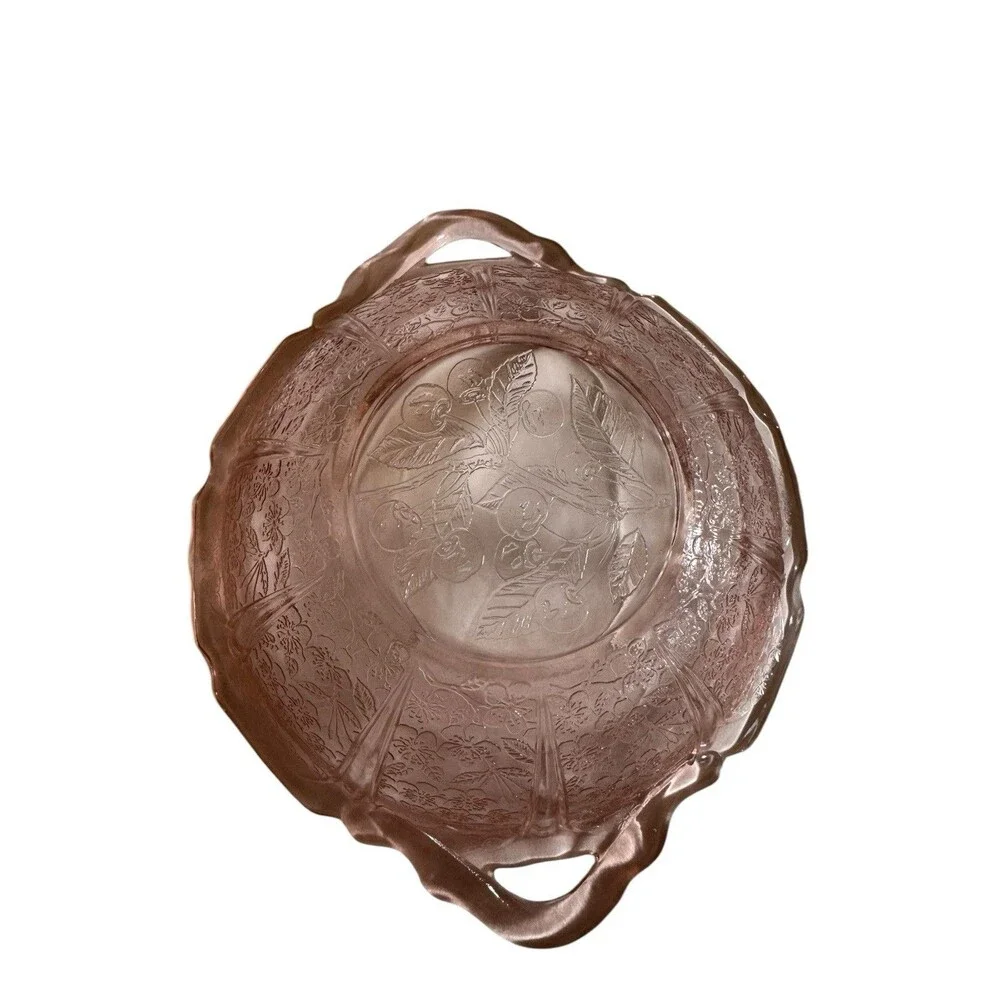 Jeannette Pink Cherry Blossom Depression Glass 11” Dual Handle‎ Serving Bowl